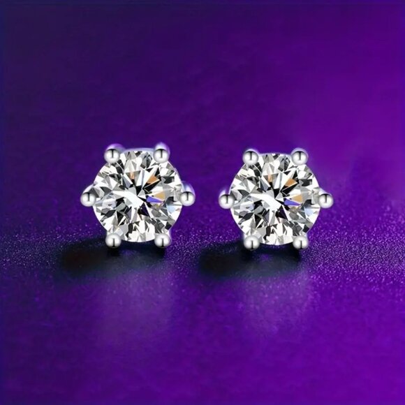 Solid 925 Silver Womens 2ct Diamond Stud Earrings Authentic Round Studs Jewelry - Picture 2 of 6